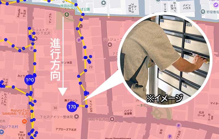 実際の配布途中のGPS